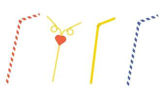 Set of straws for drinks in flat style. Collection of straws. Hand drawn vector art.