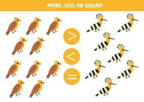 Grater, less or equal with cartoon upupa and yellowhammer birds. vector