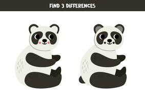 Find 3 differences between two cute cartoon pandas. vector