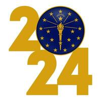 2024 banner with Indiana state flag inside. Vector illustration.