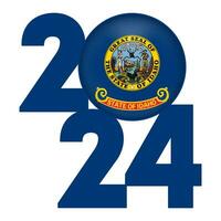 2024 banner with Idaho state flag inside. Vector illustration.