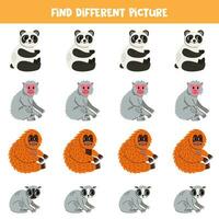 Find different Asian animal in each row. Logical game for preschool kids. vector