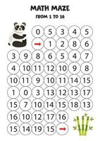 Get cute panda bear to the bamboo tree by counting to 16. vector