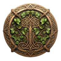 Celtic tree of life and death symbol in vivid emerald colors on dark Ai Generative png