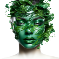 Health day multicolored female head made of grass Ai Generative png