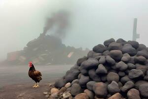 gratis rango pollo en un tradicional aves de corral granja. neural red ai generado foto