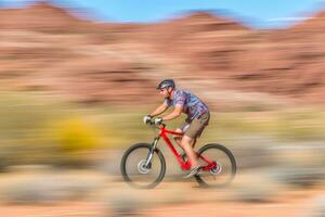 Mountain Bike cyclist riding single track. Neural network AI generated photo