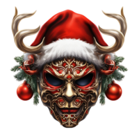 Arafed skull with santa hat and beard with red eyes Ai Generative png