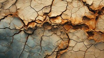 A dry river bed with deep cracks and rough soil in warm tones HD texture background. Highly Detailed AI Generative photo