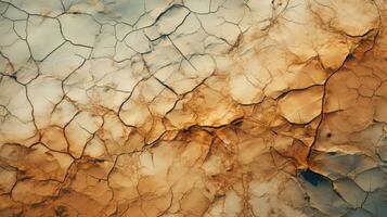 A dry river bed with deep cracks and rough soil in warm tones HD texture background. Highly Detailed AI Generative photo