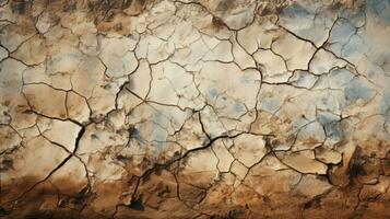 A dry river bed with deep cracks and rough soil in warm tones HD texture background. Highly Detailed AI Generative photo