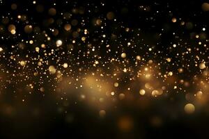 Luxury golden clouded bokeh dust on black backgrounds, ai generative photo