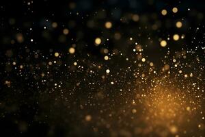 Luxury golden clouded bokeh dust on black backgrounds, ai generative photo