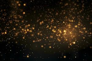 Luxury golden clouded bokeh dust on black backgrounds, ai generative photo