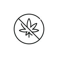 No marijuana permitido línea icono firmar símbolo aislado en blanco antecedentes. No drogas línea icono vector