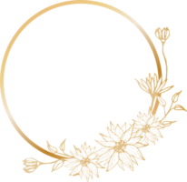 Gold circle floral frame illustration, Transparent background png