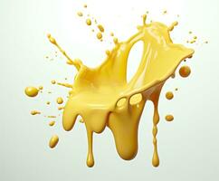 Cheese sauce splashing in the air with cheddar cheese, 3d rendering. Generative AI photo