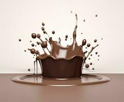 Chocolate splash with a podium, mockup background for milk product display, 3d. Generative AI photo