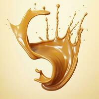 Caramel sauce, Liquid syrup splash, sugar candy caramel or melted toffee, 3d. Generative AI photo