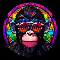 An Animal Monkey Face Stained Glass Circle shape Illustration Design photo