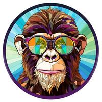 An Animal Monkey Face Stained Glass Circle shape Illustration Design photo