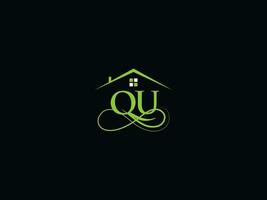 Minimalist Qu Luxury House Logo, Real Estate QU Logo Icon For Building Business vector