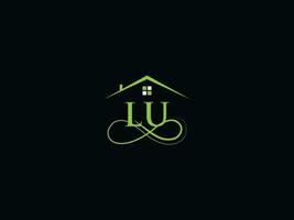 resumen lu logo edificio, lujo lu real inmuebles letra logo icono vector