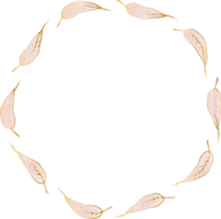 Decorative round pink gold Leaves frames hand drawn, Vintage laurel wreath, Transparent background png