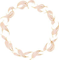 Decorative round pink gold Leaves frames hand drawn, Vintage laurel wreath, Transparent background png