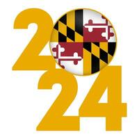 2024 banner with Maryland state flag inside. Vector illustration.