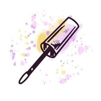 Hand-drawn applicator for applying liquid lipstick and eye shadow. Illustration on a watercolor pastel background with splashes of paint. Useful for beauty salon, cosmetic store. Doodle sketch. vector