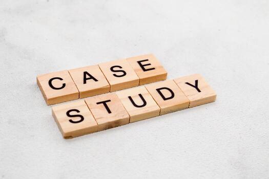 Top view of Case Study word on wooden cube letter block on white background. Business concept photo