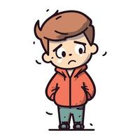 Upset boy cartoon character. Vector illustration of sad boy.