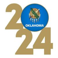 2024 banner with Oklahoma state flag inside. Vector illustration.