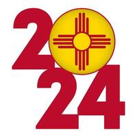 2024 banner with New Mexico state flag inside. Vector illustration.