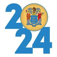 2024 banner with New Jersey state flag inside. Vector illustration.