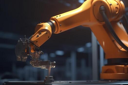 Arm robot working with Screen monitor control industrial machine robot arm line. Generative AI photo