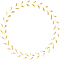 Decorative round Leaves gold frames hand drawn, Vintage laurel wreath, Transparent background png