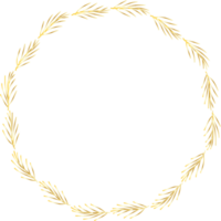 Decorative round Leaves gold frames hand drawn, Vintage laurel wreath, Transparent background png