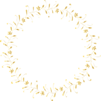 Decorative round Leaves gold frames hand drawn, Vintage laurel wreath, Transparent background png