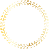 Decorative round Leaves gold frames hand drawn, Vintage laurel wreath, Transparent background png