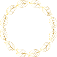 Decorative round Leaves gold frames hand drawn, Vintage laurel wreath, Transparent background png