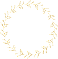 Decorative round gold Leaves frames hand drawn, Vintage laurel wreath, Transparent background png