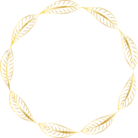 Decorative round gold Leaves frames hand drawn, Vintage laurel wreath, Transparent background png