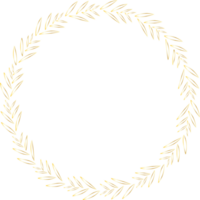 Decorative round Leaves gold frames hand drawn, Vintage laurel wreath, Transparent background png