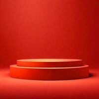 Simple 3D Ribbon Red Pedestal Podium Product Display Photo Mockup Background