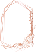 Pink gold geometric frame floral illustration, Transparent background png