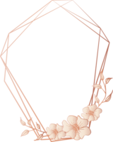 Pink gold geometric frame floral illustration, Transparent background png