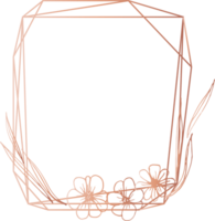 Pink gold geometric frame floral illustration, Transparent background png