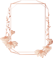 Pink gold geometric frame floral illustration, Transparent background png